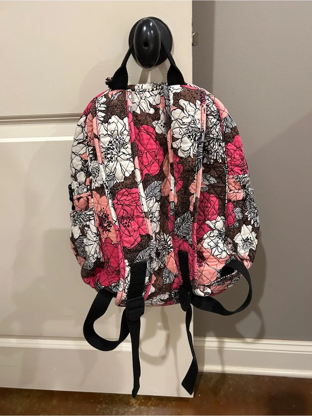 Vera Bradley Quilted Floral Backpack in Pink, White and Brown